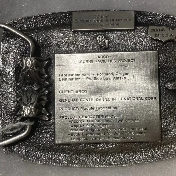 Vintage 1986 Metal Belt Buckle, Lisburne Facilities Project, Sealift, Portland